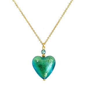 Murano Glass Heart Necklace by Mystery of Venice, Murano Glass Heart, Murano Glass Necklace, Glass Heart, Murano Glass Jewelry, Teal Heart
