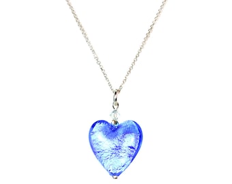 Murano Glass Small Heart Sapphire Silver by Mystery of Venice, Murano Glass Heart, Murano Glass Necklace, Glass Heart, Murano Glass Jewelry