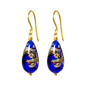 Murano Glass Earrings ‘Valeria’ Teardrop by Mystery of Venice in Lapis, Murano Glass Earrings, Murano Glass Jewelry, Blue Glass Earrings