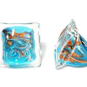 Murano Glass Ring by Mystery of Venice  ’Quadro&#39; Turquoise, Murano Glass Ring, Murano Glass Jewelry, Murano Glass, Glass Ring, Glass Rings,