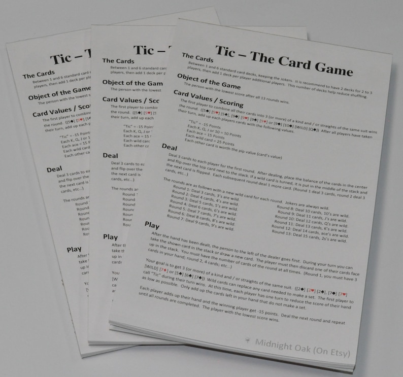 Tic The Card Game Score Cards Etsy Tic The Card Game Score Cards Etsy