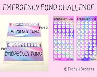 Emergency Fund Tracker and Envelope Set | Cash Envelope Savings Challenge | Printed Item | Fuchsia Budget Designs