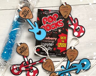 Personalized Guitar Valentine's Day Tags: "You Rock!" Favors, Classroom Valentines Day Party Favors