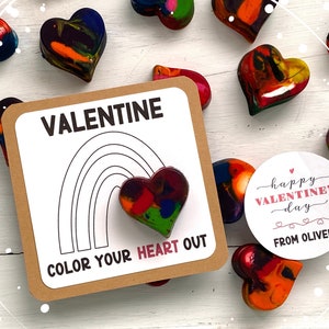 Heart Crayon Valentines ~ Crayon Class Valentines ~ Valentines for Kids ~ Valentines Favors ~ Color Your Heart Out Crayon Valentines Cards