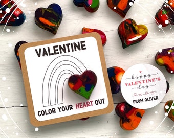 Heart Crayon Valentines ~ Crayon Class Valentines ~ Valentines for Kids ~ Valentines Favors ~ Color Your Heart Out Crayon Valentines Cards