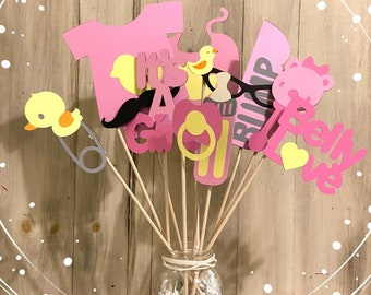 Baby Shower Photo Booth Props, Girl Baby Shower Decorations, Baby Shower Centerpiece Girl