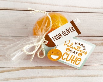 Personalized Classroom Valentines, Valentines Day Gift Tags, Kids Orange Valentine Tags, Valentines Day Party Favors
