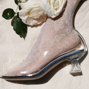 Cinderella Chunky Low Heel Square Kitten Shoes Pump Round Toe Clear Transparent Plastic Cher Mod Whimsical Fantasy Fairy Nymph Etsy