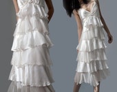 layering flowy flowing silk sheer gauze spaghetti v neck corset maxi swing dress cream white summer sun layered cake Ruffle frill edge dance