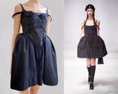 Black taffeta corset gothic bustle spaghetti strap Crinoline Panniers Pouf Skirt rockabilly tutu ballet lbd crease deconstructed prom ghost