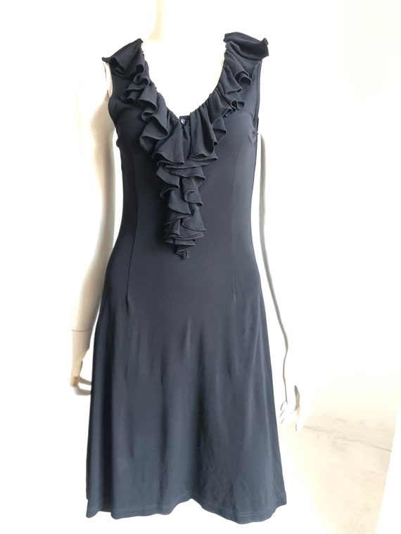 black knit swing dress Unique Vintage 1940s Style Black Knit Short Sleeve Natalie Swing Dress