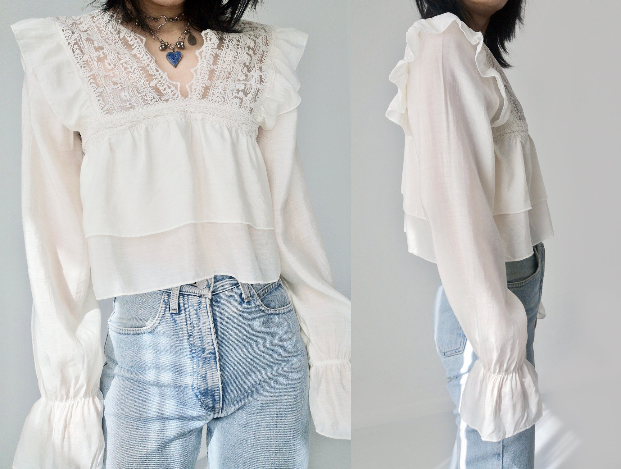 sheer over flare blouse（ivory） CLASSIC LOVE FEATHER TOP- WHITE – ELILE