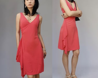 Diane Von Furstenberg salmon red V neck silky drapy goddess sexy feminine slinky midi romance slip dress romantic minimal classic