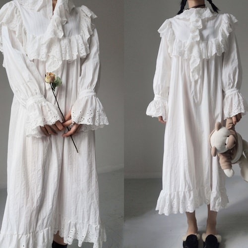 Robe de nuit victorienne en coton vêtements de nuit sorcière princesse vampire gothique chemise de nuit à volants superposée romantique fée robe évêque