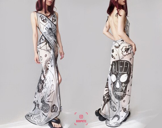 Alexander Mcqueen silk scarf remade dress goth ma… - image 1