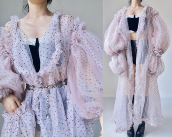 Dusty Pink Polka Dot Organza Duster : Puffy Sleeve Swim Coverup