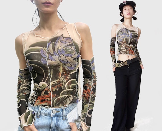 PLANET SHEER TATTOO WITH BUSTIER TOP Tattoo Print Mesh See