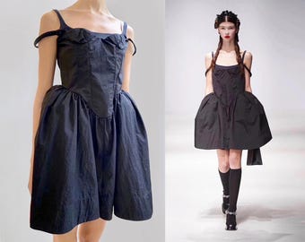 Black Taffeta Corset Dress: Gothic Rockabilly Bustle Skirt