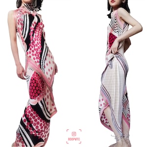 fuchsia deconstructed asymmetric silk bias cut patched scarf slip cami dress maxi floral print abstract art artsy ooak Y2K grunge mod shiny