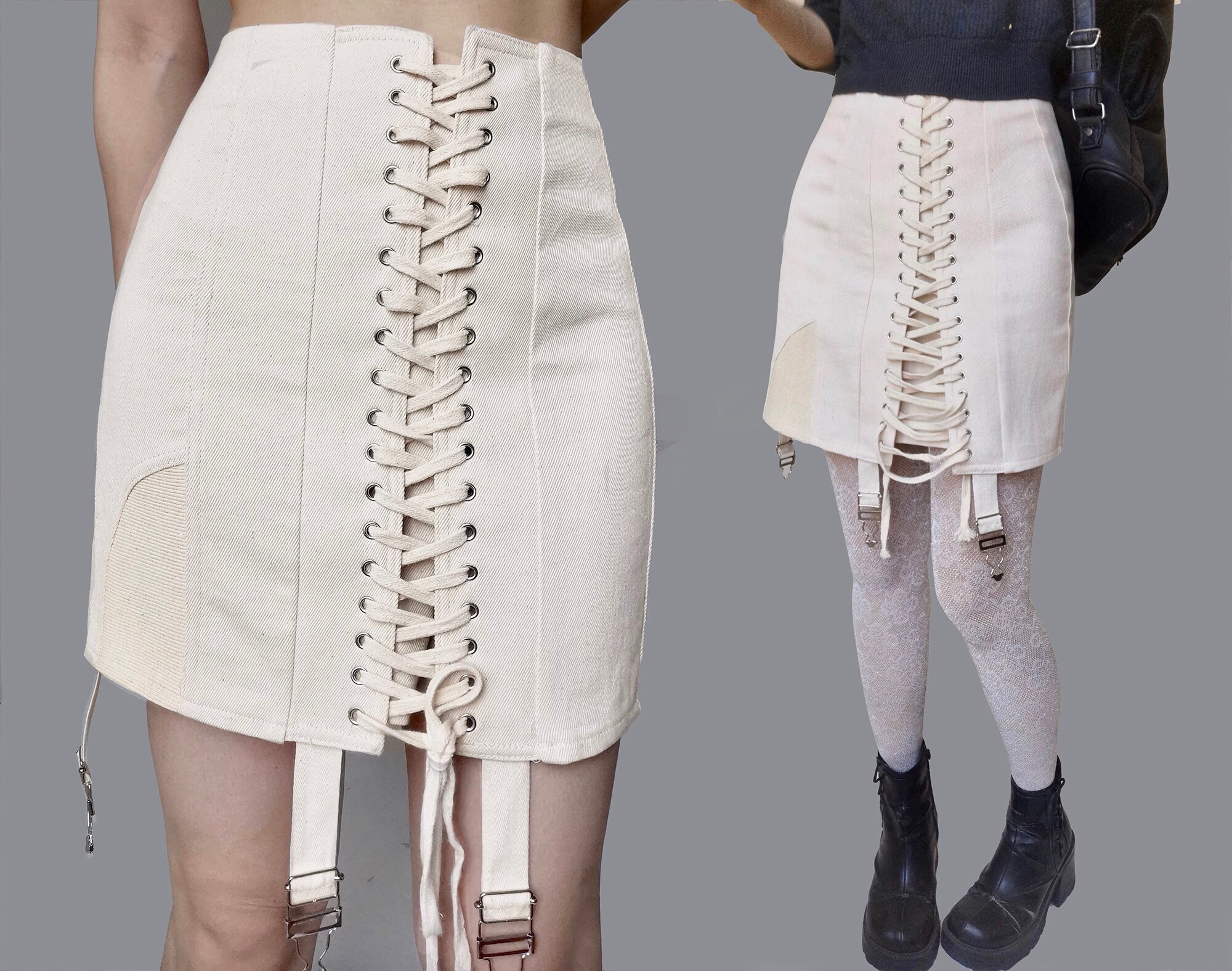 Beige Bondage Lingerie Corset Sheath Tight Skirt Ercu Linen