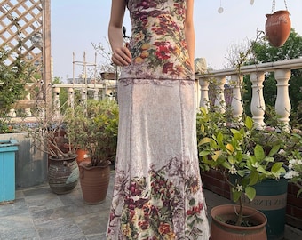 Jean Paul Gaultier floral classique maxi tube mermaid stretchy slinky dress mesh