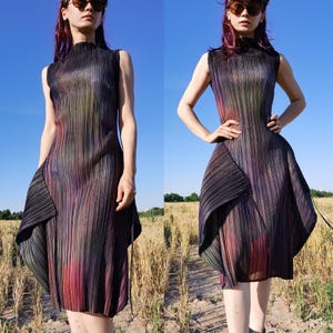 miyake pleated piece dress ISSEY MIYAKE 1991 Reverse Pleats Dress Garment Modern + Vintage