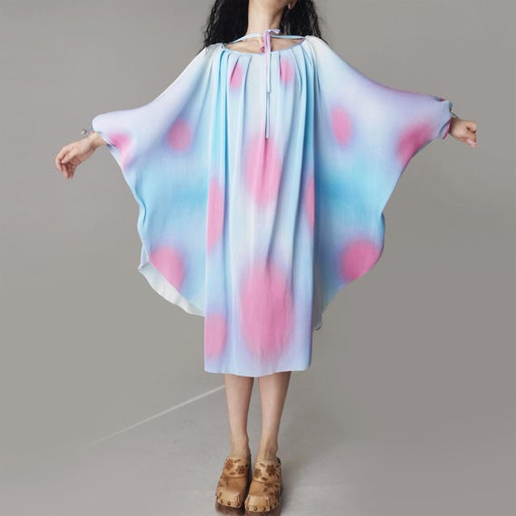 Pleated Pastel Butterfly Print Swing Robe Dress Blue Pink Gradient Dreamy  Y2K Dramatic Puff Bishop Batwing Sleeve Kaftan Bohemian Pixie - Etsy Israel
