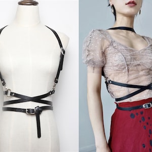 vegan leather strap metal hoop bondage harness thin belt