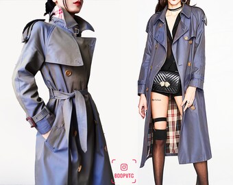 Schillernder Blauer Maxi Trenchcoat: Unisex Oversize Military Style