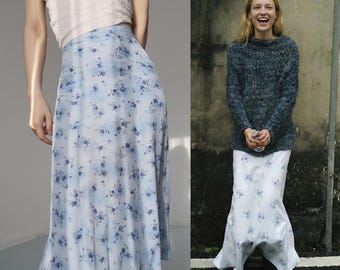 Vintage Petite Sophisticated silk baby blue floral pastel long skirt grunge rock punk 90s petite Size S
