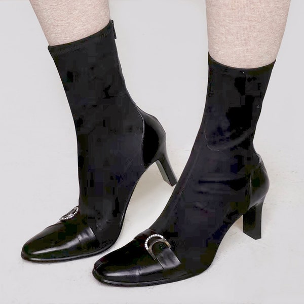 Spitze Toe klobige niedrige Ferse Kätzchen Socken Stiefel schwarz einfach minimal