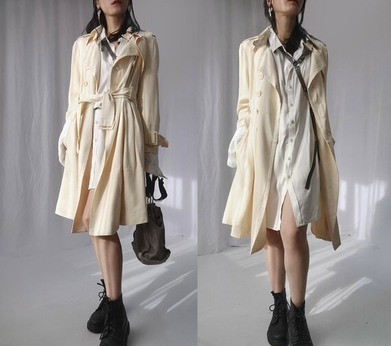 Ann demeulemeester silk trench coat beige eggshel… - image 5