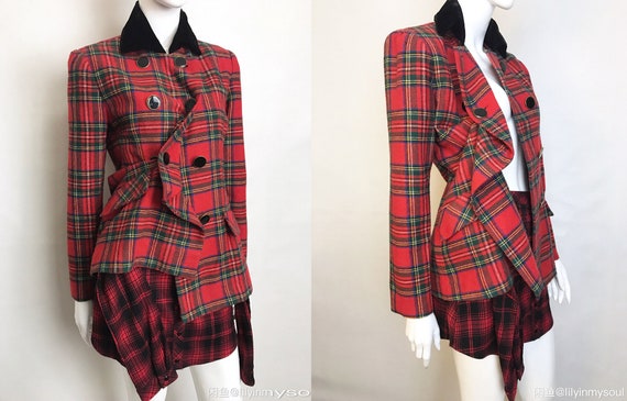sold Vintage 1980's Tartan Plaid Suit Blazer Red G