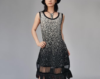 Cop Copine chunky knit black white gradient sweater tank dress ruffle hem deconstructed  pastel