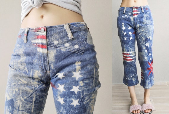 Flag Print Denim Jean Western 