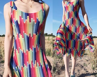 Issey Miyake Pleats Please swing pencil rainbow colorful tank dress maxi pannier