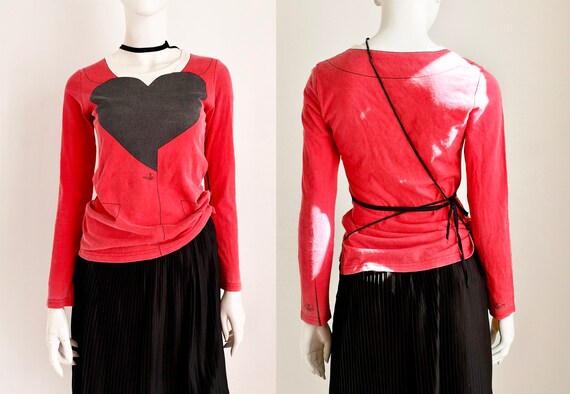 Vintage Vivienne Tam red black heart long sleeve T