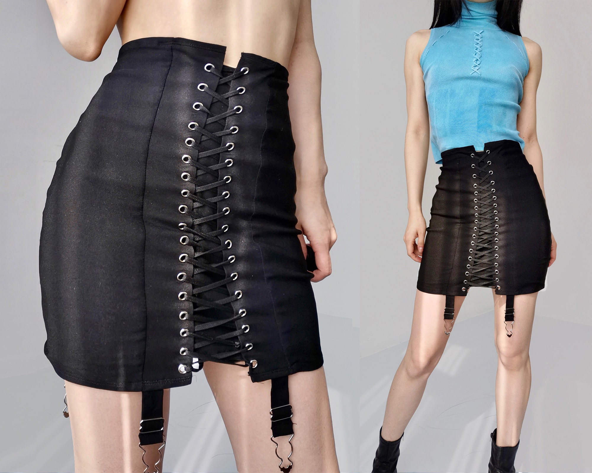 スカート corset wool mini skirt Mini skirt with maxi belt, Light Blue - Sisley