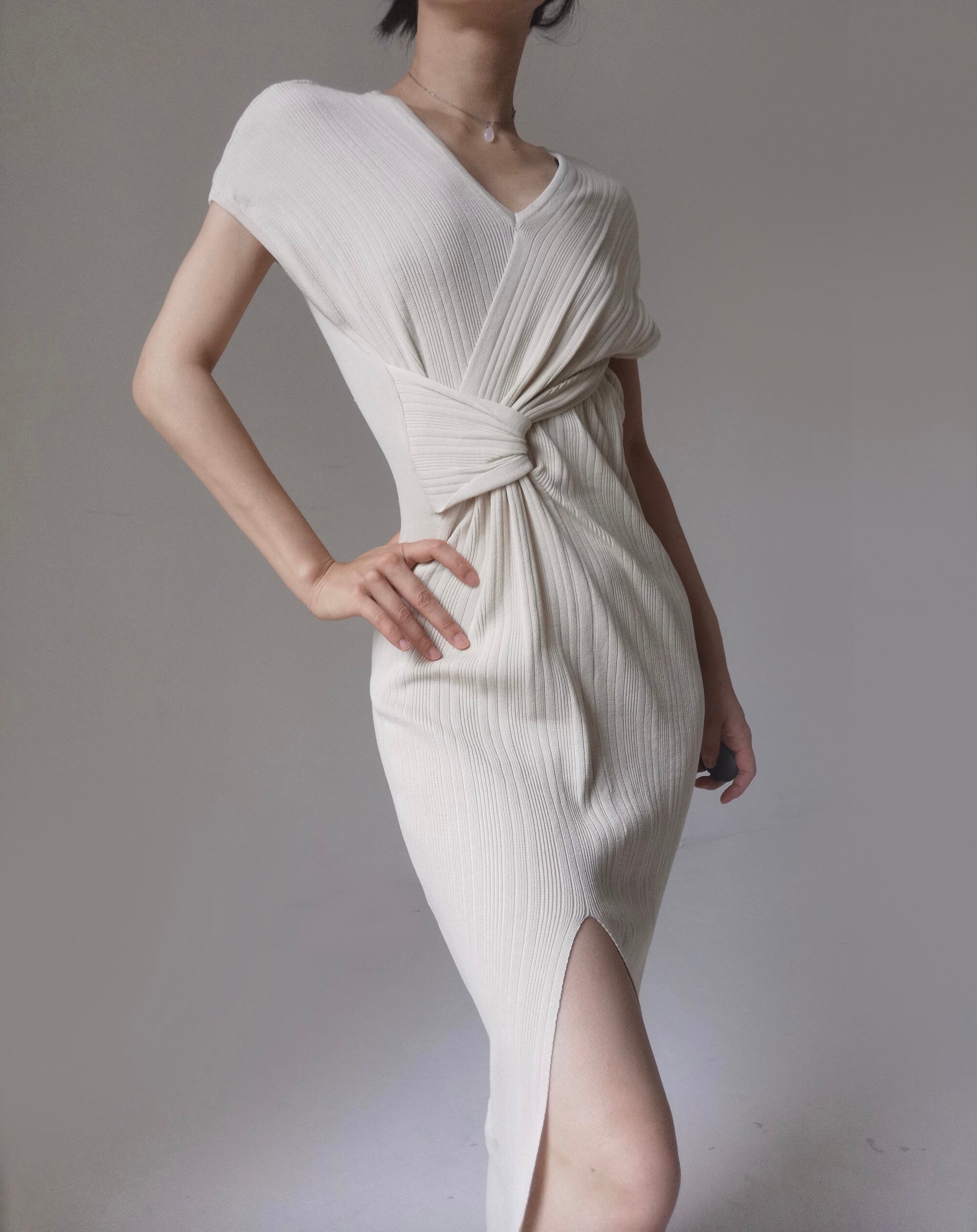 McKenna Deep V Tie Up Dress Tan main image 1