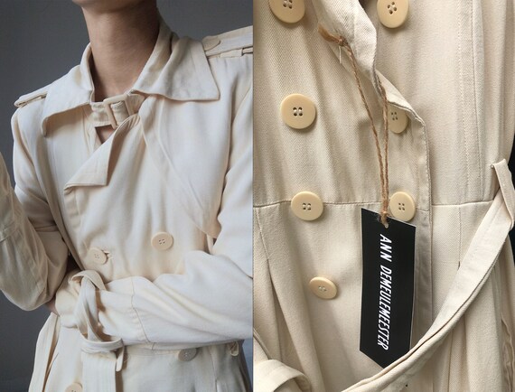 Ann demeulemeester silk trench coat beige eggshel… - image 2