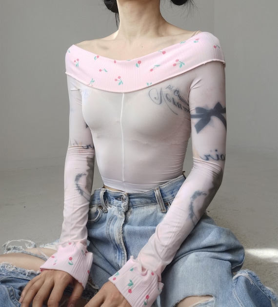 Digital Artsy Y2K Fairy Sheer Bare Shoulder Long Sleeve