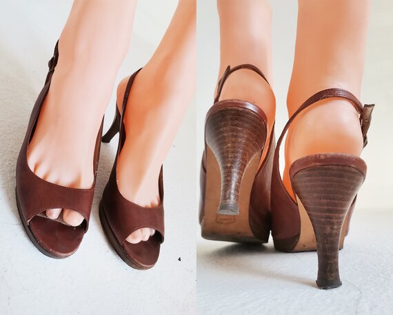 Brown kitten heel sandals cheap