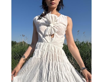 little white dress deconstructed ruched cotton bow tie wrinkle mini dress asymmetric summer
