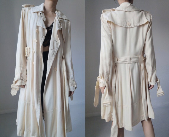 Ann demeulemeester silk trench coat beige eggshel… - image 9