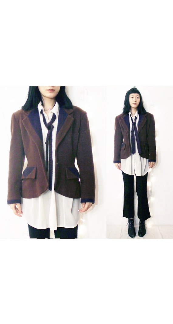 Brown Wool Coat Flannel wasp waist suit peter pan