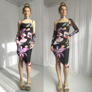 Jean Paul Gaultier fuzzi abstract floral print spaghetti mesh slip 3 piece set