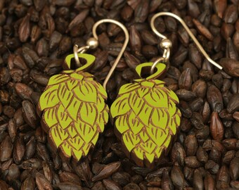 Green Hop Earrings -  Wood