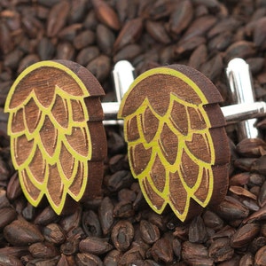 Natural Wood Green Hop Cufflinks