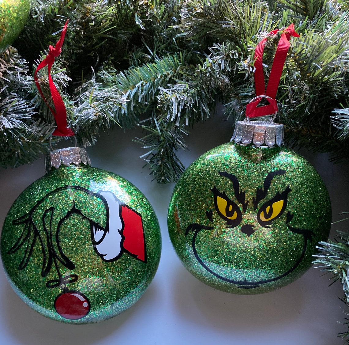 Set of 4 Grinch Inspired Ornaments Customizable Christmas | Etsy