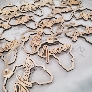 Personalized Africa Shaped Ornaments for Christmas or Kwanzaa